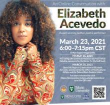 Promotional flyer for Elizabeth Acevedo event 