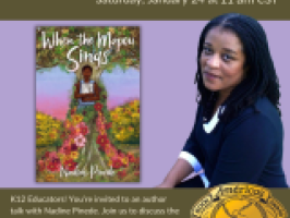 2026 Global Reads Webinar graphic: Author Nadège Prioleau, book cover, Américas Award logo.