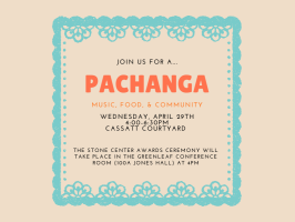 Graphic: Pachanga event invitation for April 19, 4-6:30 PM, Cassatt Courtyard.