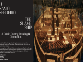 Illustration of a wooden slave ship's deck, packed with human figures.